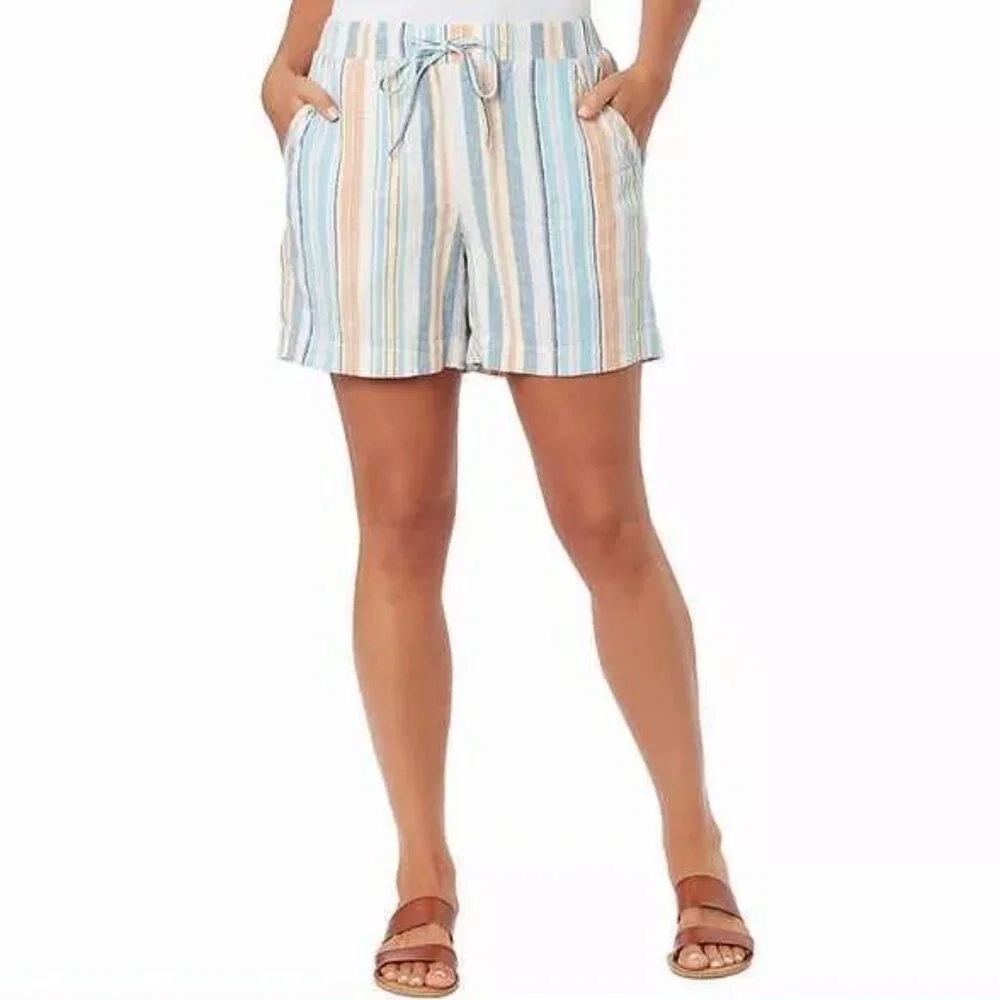 Briggs Ladies'‎ Linen Blend Short   Colors: Blue (Blue Stripe)